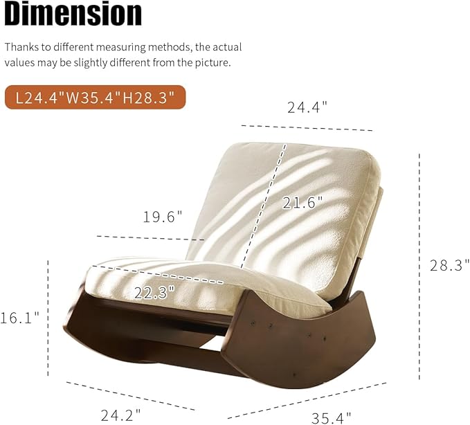 MFFM Comfortable Glider Rocking Chair, Upholstery Glider Chair, Solid Wood Frame, Perfect for Multiple Settings Accent Reading Chair for Bedroom,Living Room,Nursery (White)