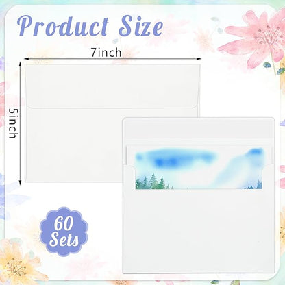 120 Sets Watercolor Paper with Envelopes, 140 lb/300 GSM NOT FOLDABLE Watercolor Paper Cards Blank Watercolor Postcards for Christmas Greeting Cards, Wedding Invitations, Thank You Cards