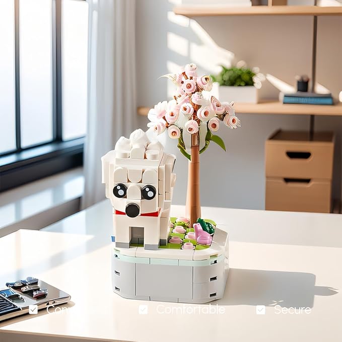 Dog Building Decoration Set Flower Bouquet Blocks- Mini Blocks Arts and Crafts for Kids Ages 6-12+, Home Decor Gifts for Him and Her, Adults(217 PCS)