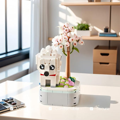 Dog Building Decoration Set Flower Bouquet Blocks- Mini Blocks Arts and Crafts for Kids Ages 6-12+, Home Decor Gifts for Him and Her, Adults(217 PCS)