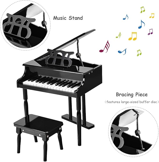 GLACER Classical Kids Piano, 30 Keys Wood Toy Grand Piano w/Bench Music Stand Full-Size Keys, Charming Tones & Sounds, Musical Instrument Educational Toy for Girls and Boys
