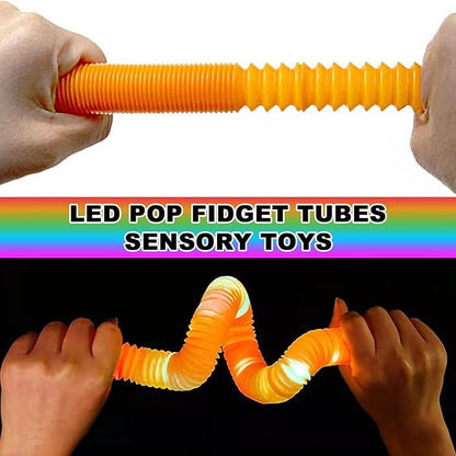 24-Pack Christmas Light Up Glow Sticks Fidget Pop Tubes Kids Party Favors Toddler Sensory Toys Bulk, Goodie Bag Stuffer Fillers, Birthday Return Gifts Treat Prizes, LED Glow in The Dark Party Supplies