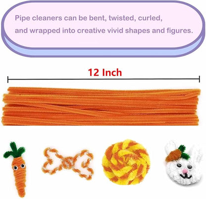 Cldamecy 100 pcs Orange Pipe Cleaners with 20 pcs Googly Eyes,Chenille Stems for Craft Project,Craft Pipe Cleaners for DIY Projects,Arts and Holiday Decoration