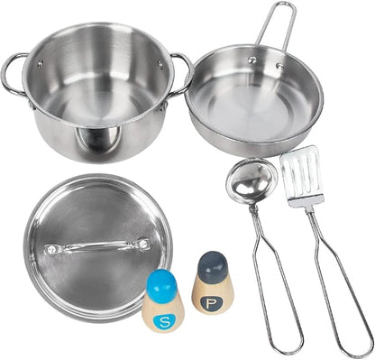 Kids Play Kitchen Toys, Stainless Steel Kitchen Utensils, Pretend Play Kitchen Accessories, Montessori Learning Toy for Toddlers 1-3