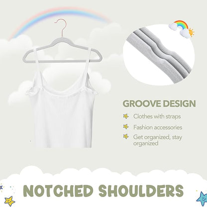 HOUSE DAY Velvet Kids Hangers 60 Pack, Premium Childrens Hangers for Closet, Ultra Thin Cute Hangers Kids Clothes Hanger, Non Slip Kids Felt Hangers 14 Inch, Small Hangers for Kids Clothes, Grey