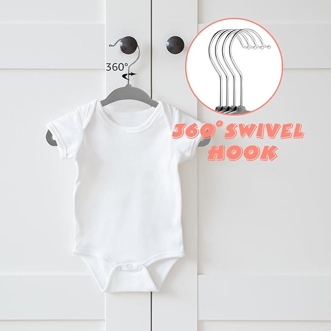 Velvet Baby Hangers 50 Pack, 11 Inch Kids Non Slip Hangers, Premium Childrens Hangers for Clothes, Space-Saving Nursery Hangers, Perfect Infant/Toddler Clothes Hangers for Daily Use(Grey)