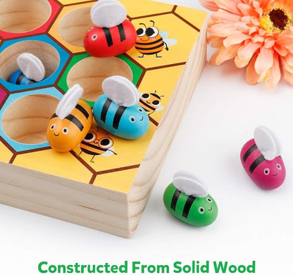 Coogam Toddler Fine Motor Skill Toy, Clamp Bee to Hive Matching Game, Montessori Wooden Color Sorting Puzzle, Early Learning Preschool Educational Gift Toy for 3 4 5 Years Old Kids