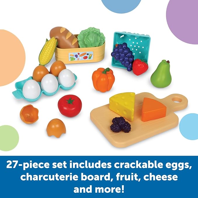 Learning Resources New Sprouts Farm-to-Table Fresh Market, 27 Pieces, Ages 18 Months+, Play Food for Kids Kicthens, Grocery Store Pretend Play, Play Kitchen Accessories