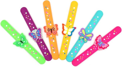 Butterfly Theme Slap Bracelets Party Favors-Butterfly Silicone Wristbands (6pack) for Boys&Girls Birthday&Butterfly Theme Party Supplies Carnival Prizes Suit Classroom Exchanging Gifts