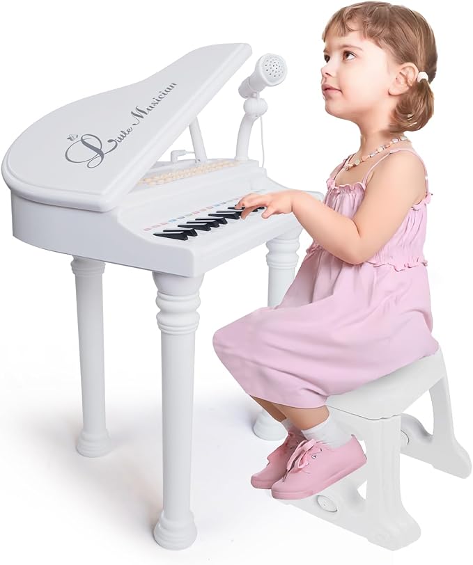 Love&Mini Piano Toy Keyboard 31 Keys for Age 3+ Year Old Girls Boys Birthday Gifts, Kids Keyboard Toy Instruments Piano with Microphone and Stool