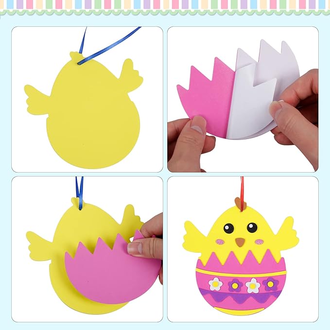 Fennoral 12 Pack Easter Craft Kit for Kids Make You Own Easter Foam Stickers Ornament DIY Easter Arts and Crafts for Easter Party Supplies Easter Decoration
