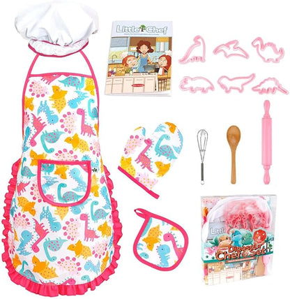 TOONRAIN Kids Cooking and Baking Set Chef Hat and Apron Dress Up Kitchen Costume Boys Girls Toys Birthday Christmas Gift