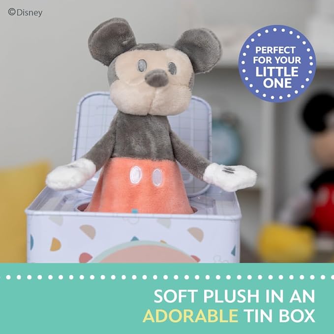 Kids Preferred Disney Baby Mickey Mouse Jack in The Box Musical Toys for Babies and Toddlers, Plays “The Mickey Mouse March” Mickey Springs Out from A Colorful Box