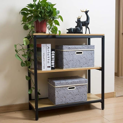 PRANDOM Collapsible Storage Boxes with Lids Fabric Decorative Storage Bins Cubes Organizer Containers Baskets with Cover Handles Divider for Bedroom Closet Living Room 14.9x9.8x9.8 Inch 1 Pack