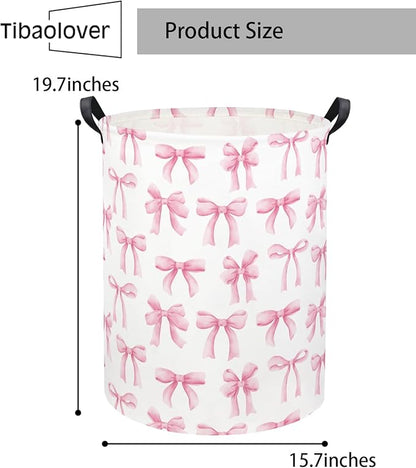 Baby Laundry Basket Kids Hamper Toy Storage Bin for Boys Room Decor Baby Nursery Hamper Gift Baskets for Bedroom Bathroom(Bowknot)