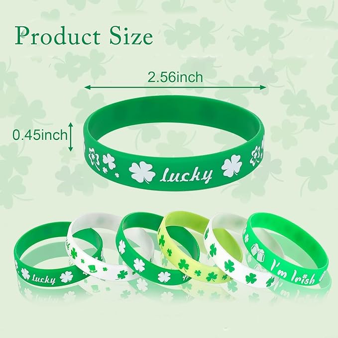 48Pcs St. Patricks Day Party Favors Silicone Bracelets Slap Bracelets Assorted for Kids Girls Boys Toddlers St. Patricks Day School Classroom Exchange Prizes Gifts