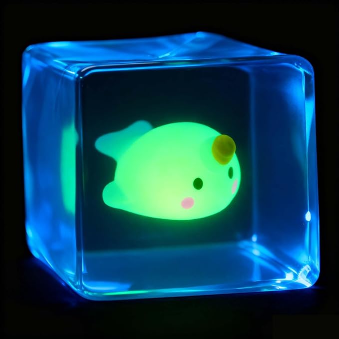 Cube Fidget Toy with Maltose Filling - Glow-in-The-Dark Unicorn Whale Inside, Squishy Sensory Toy, Stress Relief Toy for Halloween, Christmas & Birthday Gift