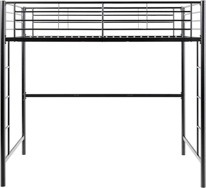 Walker Edison Timothee Urban Industrial Metal Twin over Loft Bunk Bed, Twin Size, Black