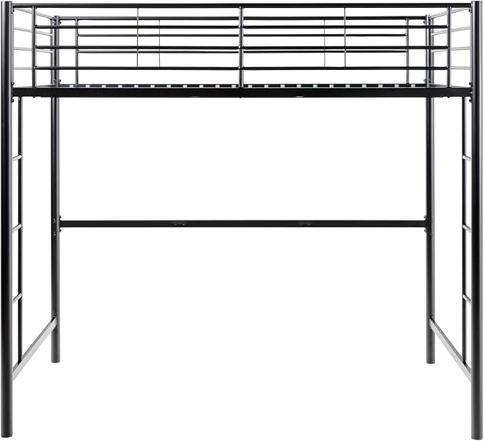 Walker Edison Timothee Urban Industrial Metal Twin over Loft Bunk Bed, Twin Size, Black