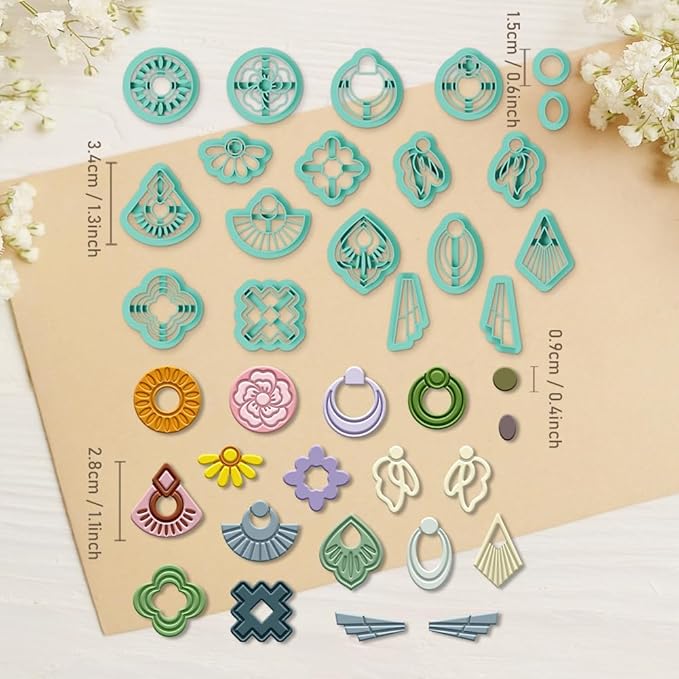 ORIGACH 19 Pcs Geometric Irregular Shape Polymer Clay Cutters Set Boho Earring Clay Cutter DIY Craft Supplies for Earring and Jewelry Making