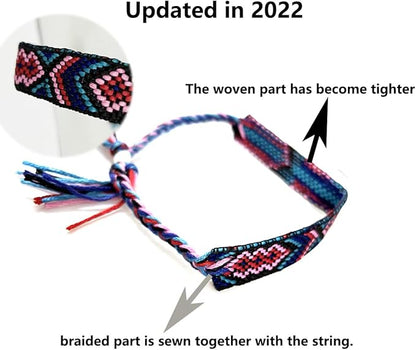 Woven Friendship Bracelets, Braided Bracelets String, Adjustable Nepal Bracelet，Mexico Wave Anklet for Best Friends Kids Women Girls Kids Men, Assorted Colorful（12PCS）