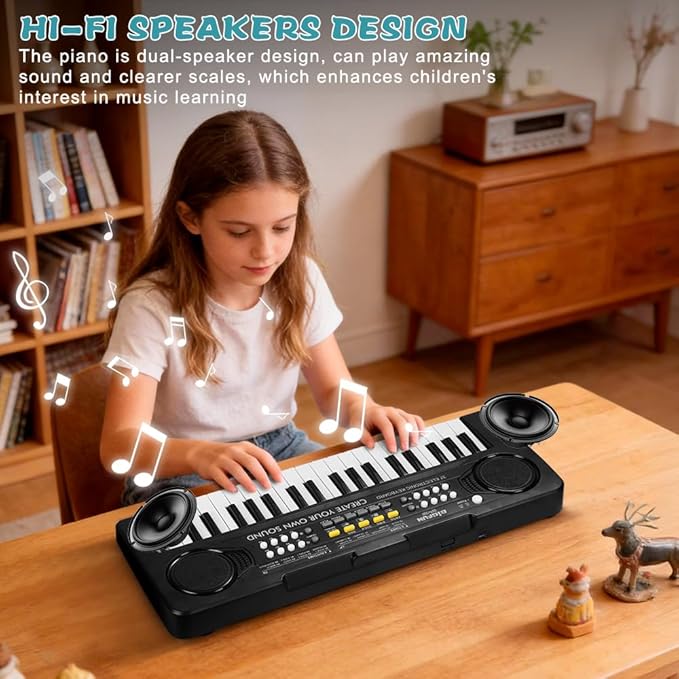 Keyboard Piano for Kids, BIGFUN 37 Keys Toddler Piano Multifunction Music Educational Instrument Toy, Electronic Kids Keyboard Set for 3-7 Year Old Girls and Boys (2PCS, Black + Blue)