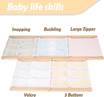 Montessori Wooden Toys for Dressing Learning Board Learning Basic Dressing Skills - Buttons, Snaps, Zippers, Belt Buckles & Velcro for 1 2 3 Year Old Toddlers Sensory Toy Gifts(3 Buttons)