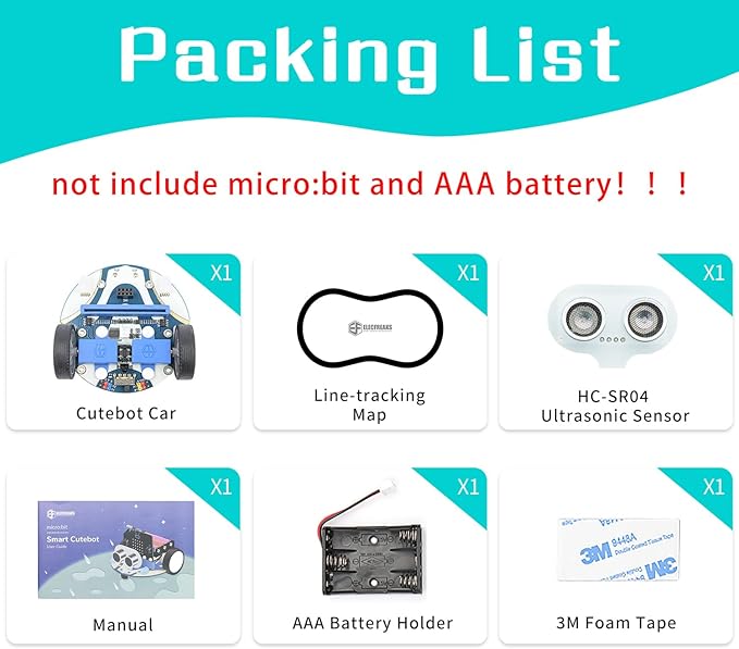 ELECFREAKS microbit Mini Cutebot Kit Compatible with BBC Micro:bit V2 and V1, DIY Programmable Robot Car Kit, STEM Educational Project, Graphical Makecode Coding Car(Without Micro:bit and AAA Battery)