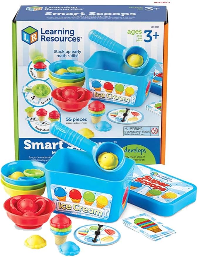 Learning Resources Smart Scoops Math Activity Set, Stacking and Sorting Toys, Develops Early Math Skills, 55 Pieces, Ages 3+