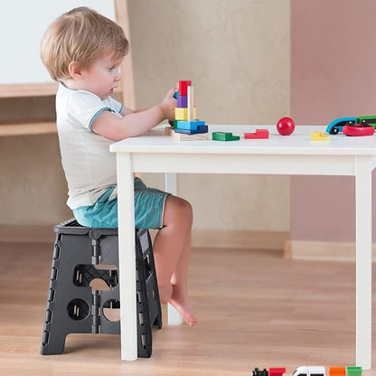 ACKO Folding Step Stool 13 inch Height Premium Heavy Duty Foldable Step Stools for Adults and Kids, Kitchen Plastic Small Collapsible Stepping Stool Hold Up to 300 LB Dot Grey (1 Pack)