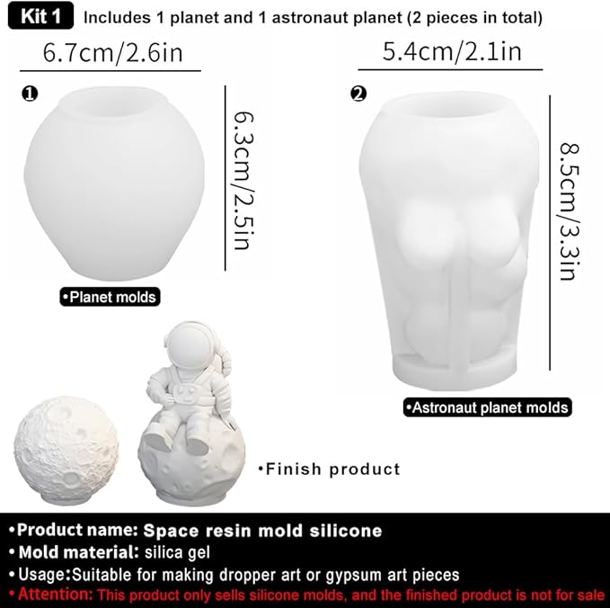Space Planet Resin Molds Silicone，【2-Piece Set】 Epoxy Resin Space Astronaut Silicone molds,3D Resin Spaceballs Molds, Small Rocket Silicone Model, Space Rabbit DIY Gift Sets for Teens (【Kit 1】)