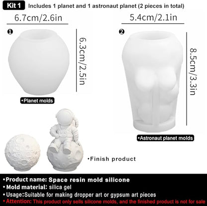 Space Planet Resin Molds Silicone，【2-Piece Set】 Epoxy Resin Space Astronaut Silicone molds,3D Resin Spaceballs Molds, Small Rocket Silicone Model, Space Rabbit DIY Gift Sets for Teens (【Kit 1】)
