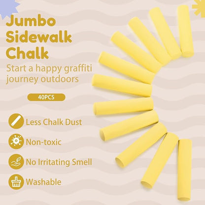 Fulmoon 40 Pcs Jumbo Sidewalk Chalk for Kids Outdoor Art Non Toxic Large Washable Street Chalk for Adults Drawing Painting Graffiti Classroom(Yellow,Round Style)