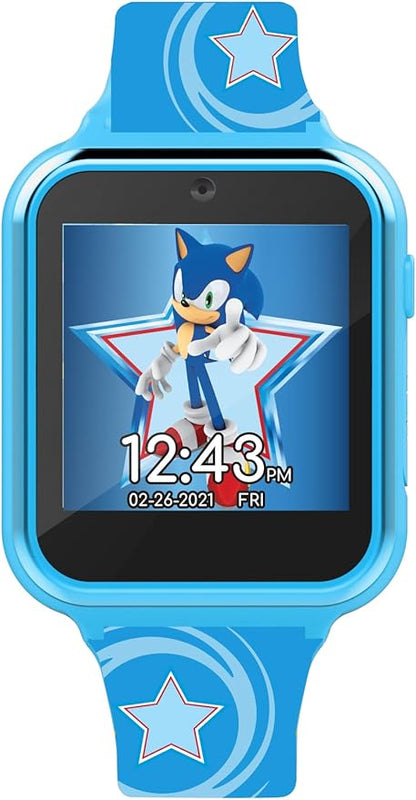 Accutime Kids SEGA Sonic The Hedgehog Blue Educational Touchscreen Smart Watch Toy for Boys, Girls, Toddlers - Selfie Cam, Learning Games, Alarm, Calculator, Pedometer (Model: SNC4133AZ)