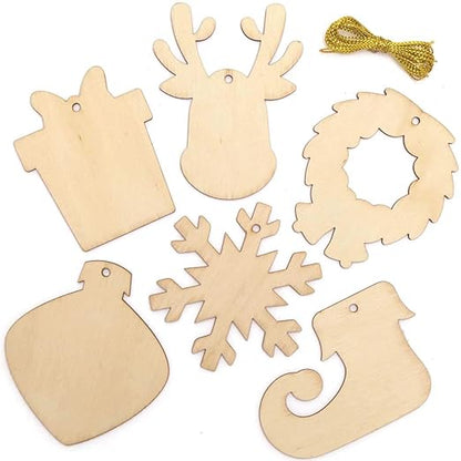 Baker Ross AX464 Christmas Wooden Decorations - Pack of 12, Wood Crafts for Kids to Decorate, Ideal Christmas Tree Decoration, Great for School, Craft Groups and Home Crafting