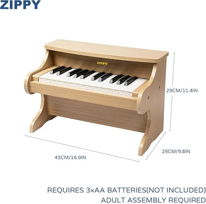 ZIPPY Kids Piano Keyboard, 25 Keys Digital Piano for Kids, Mini Music Educational Instrument Toy, Wood Toy for Toddlers Girls Boys (Oak)