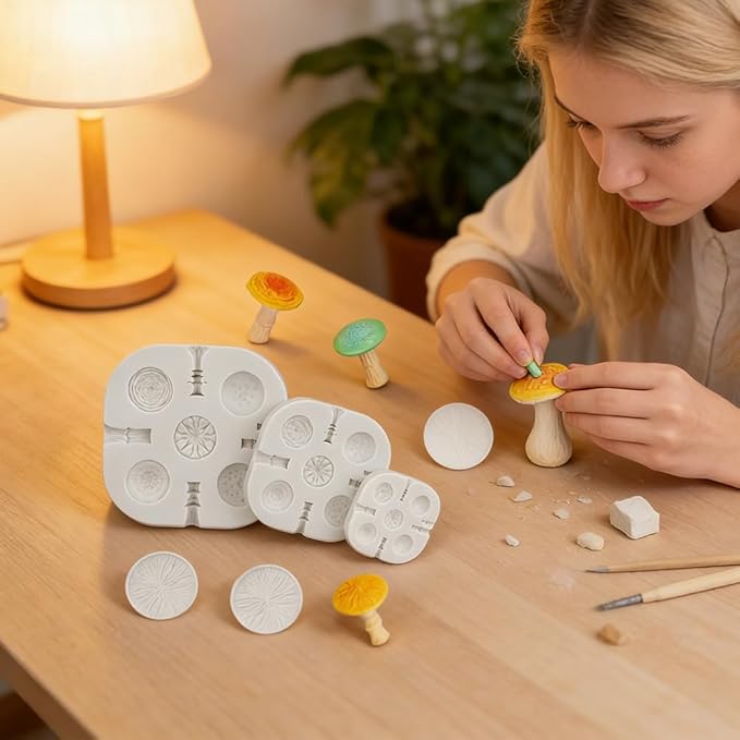 Polymer Clay Molds Set, 3 Sizes Mushroom Polymer Clay Silicone Mold with 2 Stainless Steel Tweezers for DIY Earring Jewelry Making Model Crafting (Color:Multicolor)