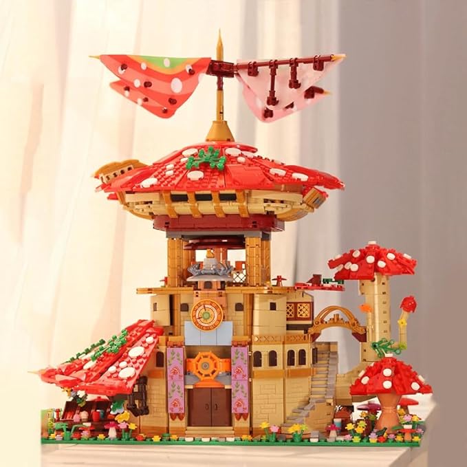 2763PCS Mushroom House Building Blocks,Creative Ideals Ganoderma Hotel Building Blocks, Perfect Choice for 6+ Boys, Girls or Adults
