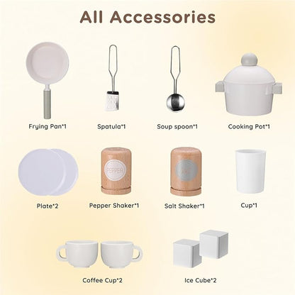 SainSmart Jr. Kitchen for Kids, Wooden Play Kitchen with Toy Storage System, Toy Kitchen Set with Plenty of Play Features, Kids Play Kitchen Designed, Gift for Ages (Cream White)