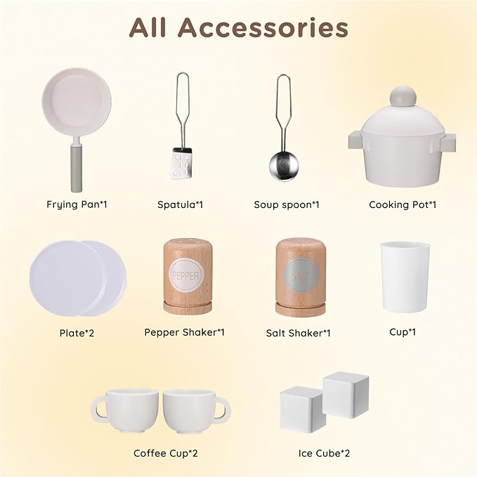 SainSmart Jr. Kitchen for Kids, Wooden Play Kitchen with Toy Storage System, Toy Kitchen Set with Plenty of Play Features, Kids Play Kitchen Designed, Gift for Ages 3+ White