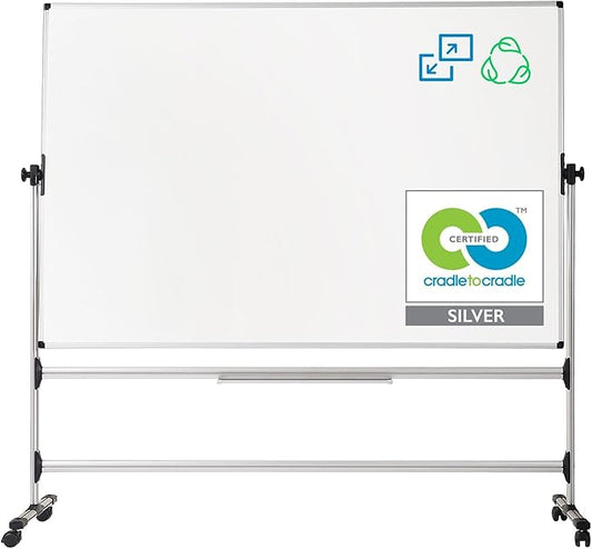 MasterVision Earth Series 36" x 48" Reversible Double Sided Dry Erase White Board Easel, Mobile Rolling Whiteboard on Wheels, Repositionable Pen Tray