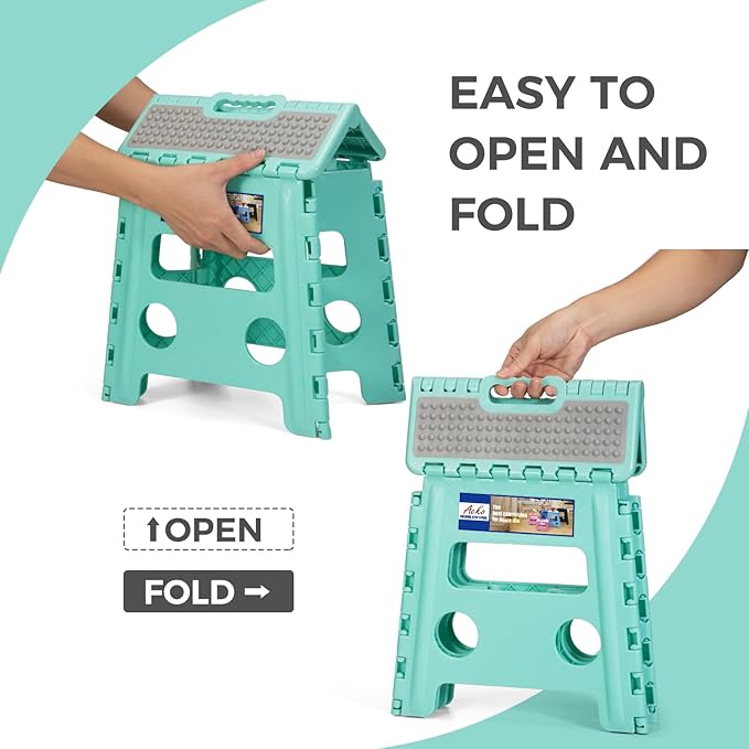ACKO 10pack Folding Step Stool 13 Inch Stool Heavy Duty Plastic Foldable Step Stools for Kids, Stepping Stool with Handle, Folding Stool Suitable for Kitchen Hold Up to 300 LB (Teal)