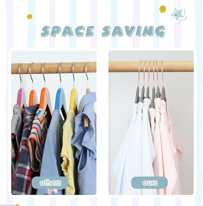ManGotree Baby Velvet Hangers with 360° Swivel Rose Gold Hook, 10.95" Non-Slip Toddler Hangers, Ultra Thin Space Saving Infant Hangers for Kids Clothes, 15 Pack (Gray)