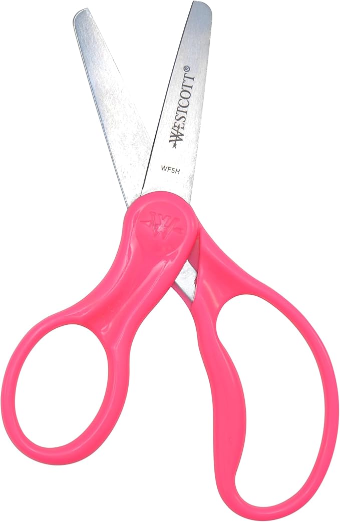 Westcott 13594 Left-Handed Scissors, Hard Handle Kids' Scissors, Ages 4-8, 5-Inch Blunt Tip, Color Varies