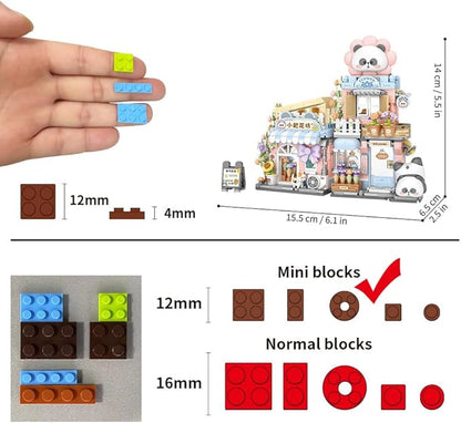 Panda Florist Street Scene Building Kit, Openable Flower Shop Building Set for Boys Girls Age 8+,810pcs Mini Bricks