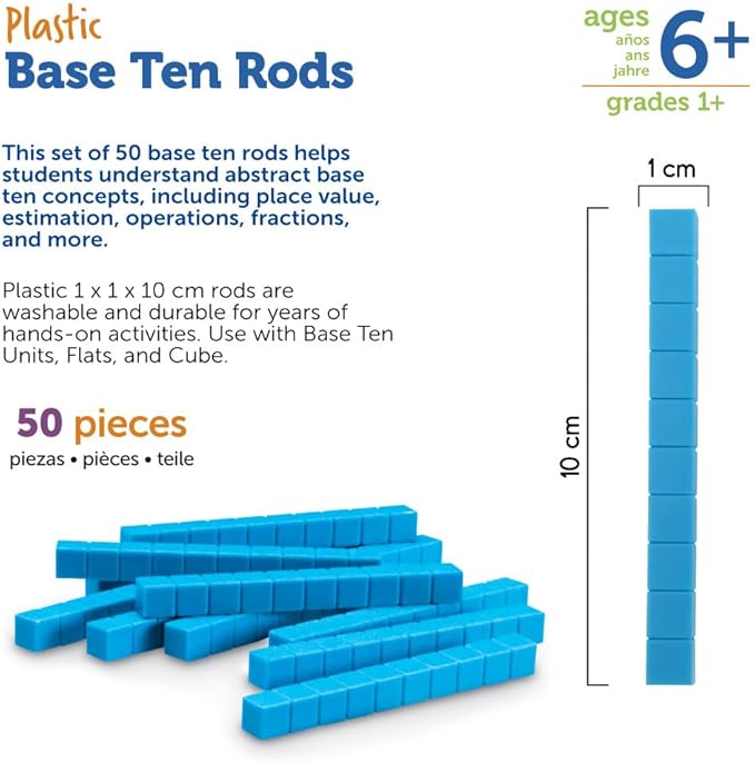 Learning Resources Plastic Base Ten Rods, Set of 50, LER0925