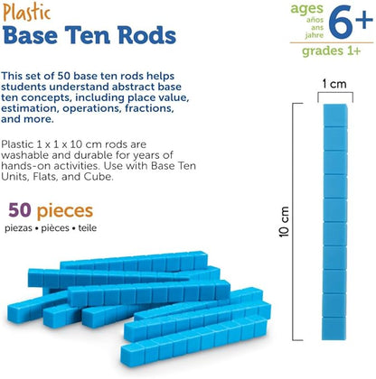 Learning Resources Plastic Base Ten Rods, Set of 50, LER0925