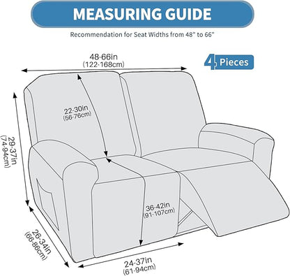 JIVINER 4 Pieces Recliner Loveseat Covers Stretch Recliner Sofa Slipcover with Elastic Bottom Jacquard Fitted Reclining Couch Cover Furniture Protector with Pockets (2 Seater, Navy Blue)