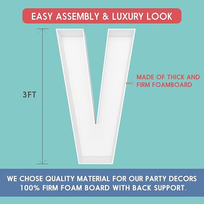 3FT Tall Mosaic Balloon Frame Letters Big Marquee Light Up Letters DIY Kit for Birthday Party Wedding Backdrop Decor Letter V Pre-Cut Foam Board