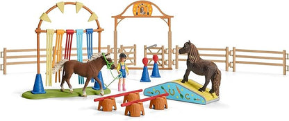 Schleich Farm World Pony Agility Training Set with Horse, Trainer, and Accessories Playset - 41-Piece Pony, Trainer, and Accessories Toy Set, Gift for Boys, Girls, and Toddlers Ages 3+